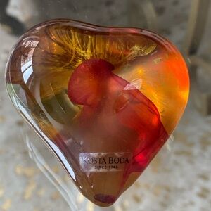 Kosta Boda Amber heart paperweight